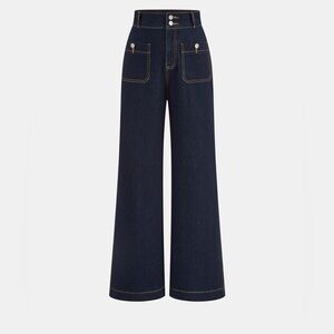 Commense High-Waisted Double-Button Straight-Leg Denim Pants